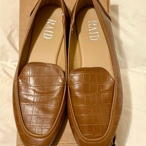 RAID for ASOS tan faux crocodile square loafers women’s size UK 4 / US 6.